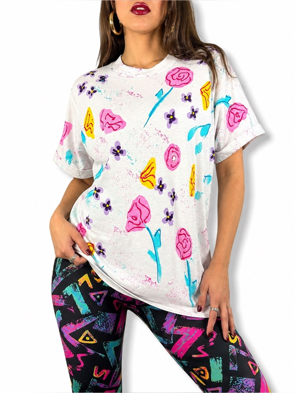 90's floral glitter and bling Tshirt by BACK2BACK